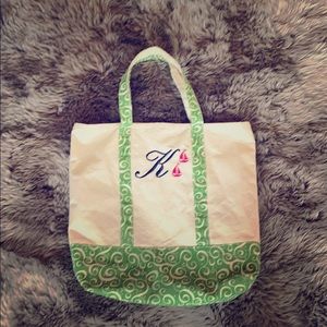 Tote bag with “K” and sailboats